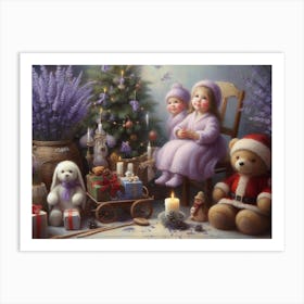 Lavender Christmas Ephemera Oil Paintings 2 Art Print