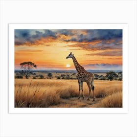 The Call of the African Wild Giraffe At Sunset Art Print