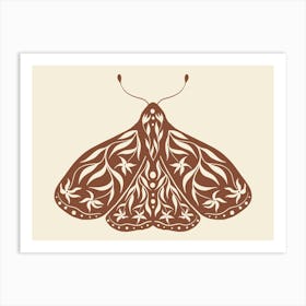 Folk Art Moth 01 - Red Brown Art Print