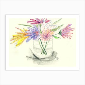 Pencil Flowers 4- floral vertical minimal Art Print