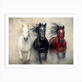 Three Horses Galloping Art Print