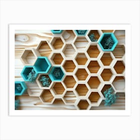 White Lattice And Turquoise Elements Combine With Dynamic Hexagons In An Oak Art Print