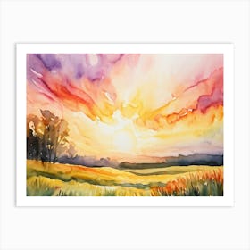 Abstract Watercolor Painting Capturing The Essence Of A Spring Sunrise In Nature Glowing With Brigh (5) Art Print