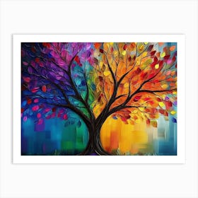 Elegant Colorful Tree with Vibrant Leaves Hanging Branches Bright Color Art Print