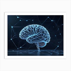 Low Poly Brain With Glowing Lines Art Print