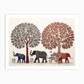 Default Traditional Gond Art From India Of Elephants And Trees 1 (1) Art Print