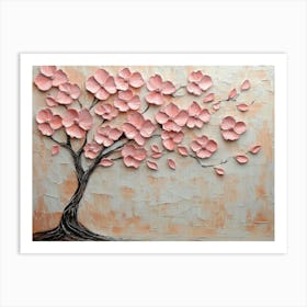 3d Pink Flowers And Tree On Textured Background Art Print