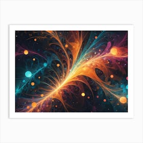 Colorful Abstract Fractal Art Resembling A Cosmic Explosion With Orange, Blue, And Purple Hues, Adorned With Sparkling Particles Art Print