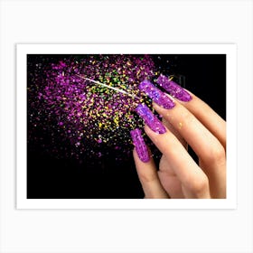 Purple Nails With Glitter Art Print