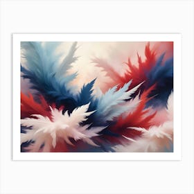 Abstract Image Of Colorful, Feathery Shapes In Red, Blue, And White, Creating A Soft And Dreamy Effect Art Print