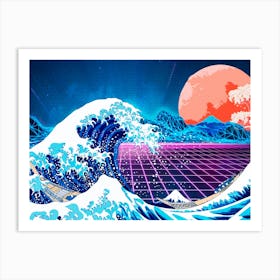 Synthwave Space: The Great Wave off Kanagawa [synthwave/vaporwave/cyberpunk] — aesthetic poster, retrowave poster, neon poster Art Print