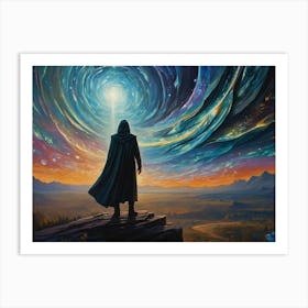 Man Looking At A Spiral Galaxy Art Print