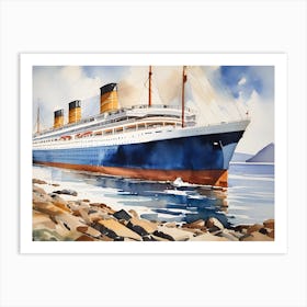 A Ship Docked On The Shore Painting Art Print