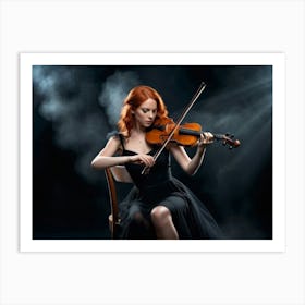 Redhead woman playing on a violin on a black stage 3 Art Print