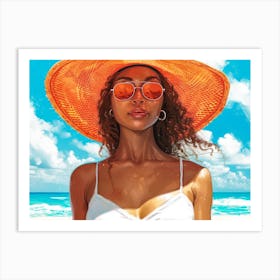 Illustration of an African American woman at the beach 33 Art Print