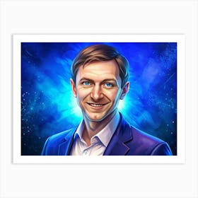 Portrait Of A Smiling Man With A Blue Suit And A Blue Background Art Print