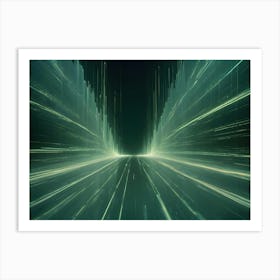 An Abstract Image Of A Digital Tunnel Created From Glowing Green Lines Art Print