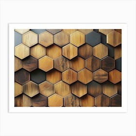 High Quality Wooden Hexagon Art Illustration With Designative Honeycomb Artwork Background Art Print