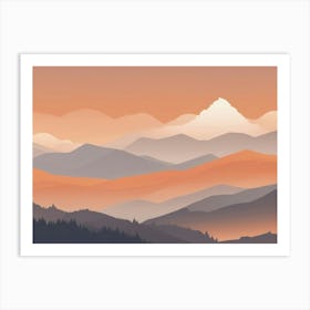 Misty mountains horizontal background in orange tone Art Print