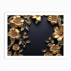 Gold Floral Frame 9 Art Print