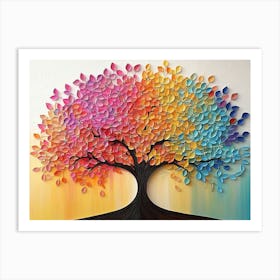 Vibrant Floral Tree with Colorful Leaves Adorns an Abstract 3d Art Print