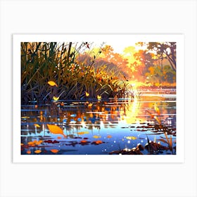 Autumn Leaves In The Water Art Print