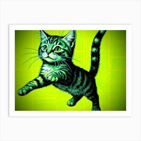 Cat On A Green Background Art Print