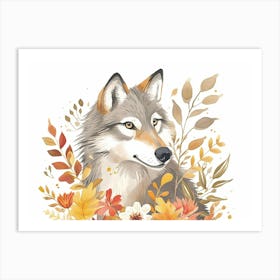 Little Floral Timber Wolf Art Print
