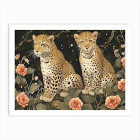 Floral Animal Illustration Leopard 1 Art Print