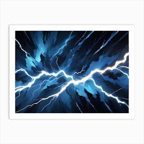 Abstract Blue Lightning Bolts On A Black Background 2 Art Print