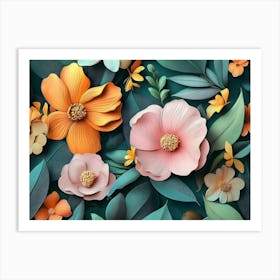 Paper Flowers Wallpaper Art Print