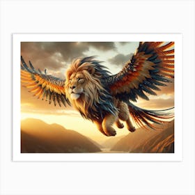 Majestic Lion-Bird Flight Fantasy Art Print