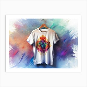 White T Shirt With A Cosmic Nebula Design Art Print