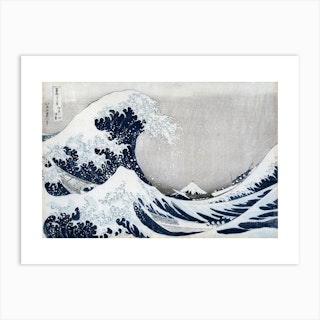 The Great Wave Off Kanagawa Grey Art Print