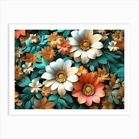 Colorful Flowers and Leaves Art Print