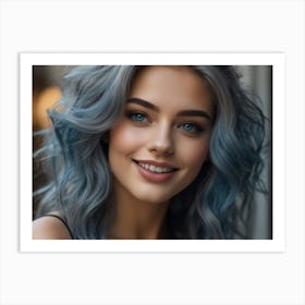 Portrait Of A Young Woman With Blue Hair Art Print