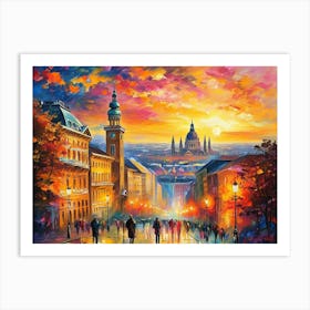 Colorful Budapest Cityscape Acrylic Painting Art Print