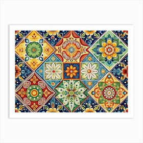 Colorful Italian Tiles With Floral Patterns Art Print