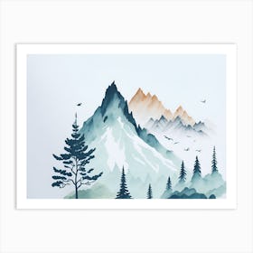 Mountain And Forest In Minimalist Watercolor Horizontal Composition 351 Art Print