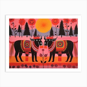 Buffalo 2 Folk Style Animal Illustration Art Print