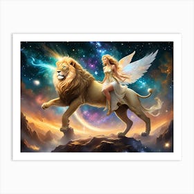 Angel Riding Lion Art Print