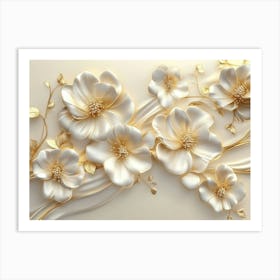 3d Flowers in Gold and Cream Colors 2 Art Print