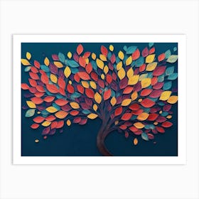 Tree With Vibrant Leaves Hanging Branches Illustration Art Print