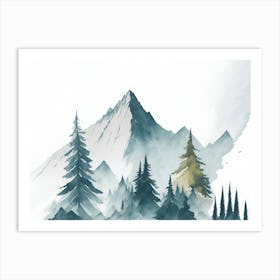 Mountain And Forest In Minimalist Watercolor Horizontal Composition 61 Art Print