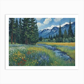 Rays of Light on Rugged Peaks Meadow Art Print