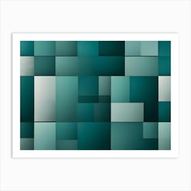 Abstract Geometric Background With A Grid Of Rectangles In Various Shades Of Teal, Creating A Modern, Minimalist, And Visually Appealing Design Art Print