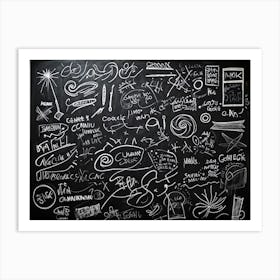 Blackboard Art Showcasing The Creative Chaos Of Chalk White Strokes Swirling With Abstract Circles A (4) Art Print