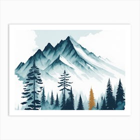 Mountain And Forest In Minimalist Watercolor Horizontal Composition 422 Art Print