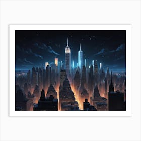 Cityscape At Night New York City Skyline City Space Night Art Print