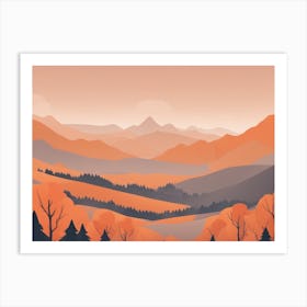 Misty mountains horizontal background in orange tone 148 Art Print